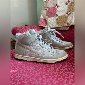 Nike Dunk High Premium Sneakers,Gray & Silver Metallic,Leather-Suede, Size 9